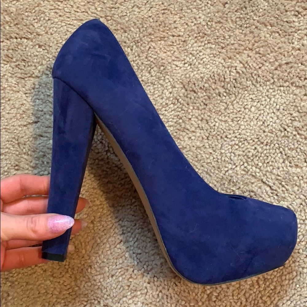 platform blue suede velvet stiletto heels
